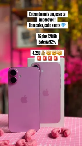 iPhone 16 Plus 128GB Rosa | Caixa, Nota Fiscal | Bateria 92%