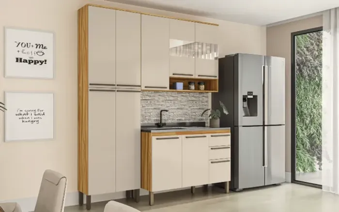Cozinha Napoli 100% MDF ( Paneleiro + Aereo 3 Portas + Balcão para Pia ) 