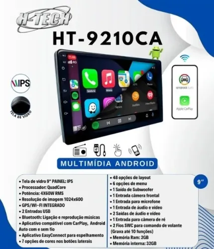 Multimidia Andoid 9 Polegadas GPS 2g CarPlay 