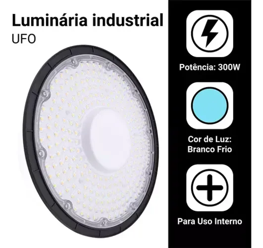 Luminária Ufo 300W Black Branco Frio