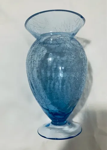 Vaso Decorativo importado, Azul em Vidro Craquelado