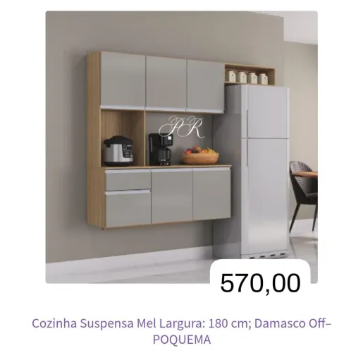 Armário de Cozinha Suspenso Mel 180cm - Damascos Off-White