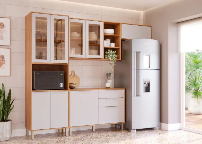 Armário de cozinha com portas de vidro reflecta 100%MDF com entrega e Montagem Grátis 