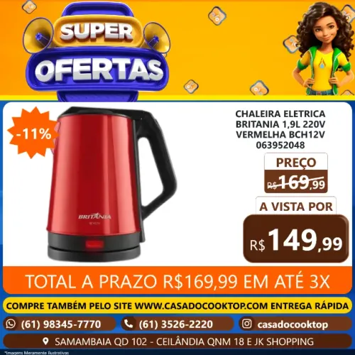 CHALEIRA ELETRICA BRITANIA 1,9L 220V VERMELHA BCH12V 063952048