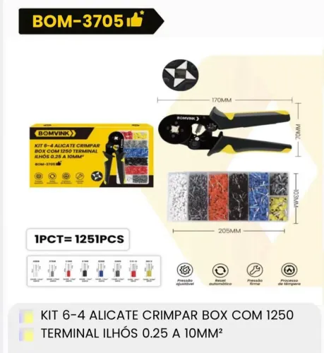 Alicate de crimpar com 1250 terminal ilhós