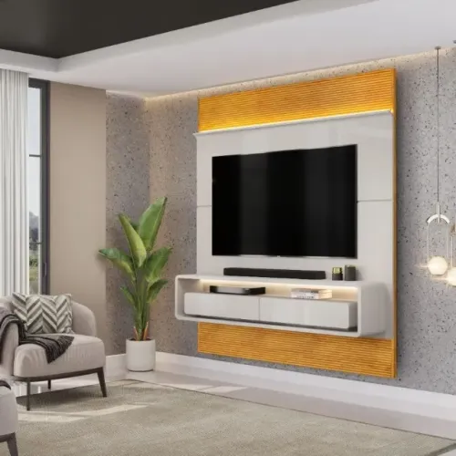 Painel Ripado p/ TV ate 70 Polegadas com LED 2 Gavetas em MDF Taylor -PRONTA ENTREGA!