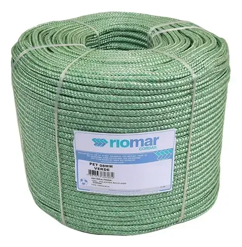 Corda Riomar Pet Trançada Verde Tipo Seda 8Mm X 360M 15Kg
