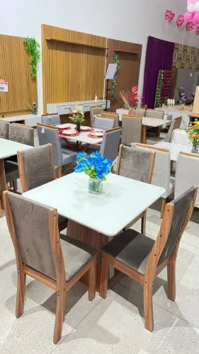 Conjunto Mesa 4 Cadeiras Naomi Freijó/Off White 100% MDF Tampo Laqueado - Entrega Rápida 