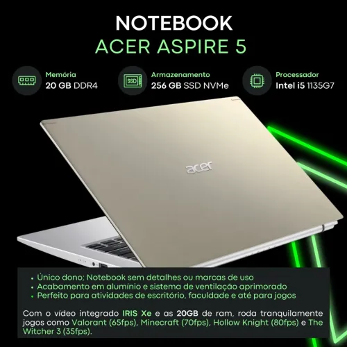 NOTEBOOK ACER i5 11ª com 20 GB de RAM e SSD NVMe!