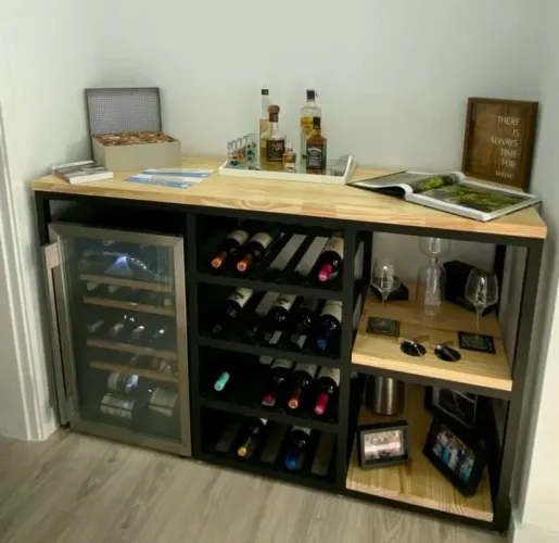 Rack de Vinho com Adega e Prateleiras