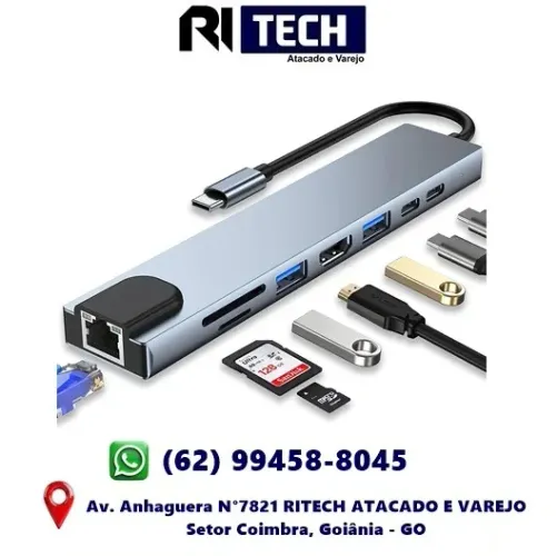 Adaptador Hub Para Macbook Pro Air Thunderbolt Usb C HDMI 4K TF RJ56 USB 3.0