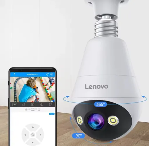Câmera de Segurança Lenovo Original, Wi-Fi E27, Visão 360º (Novo)