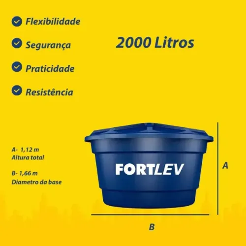 4 Caixas d'água em polietileno 2000 Litros com tampa - FORTLEV - "SEMINOVA"