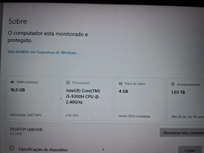 Dell G3 3590 com gtx1650 e 16 de ram ddr4