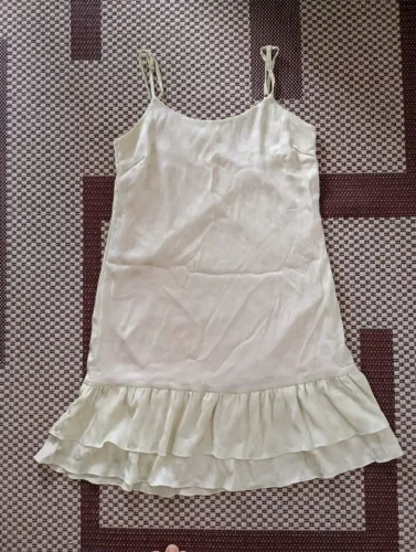 Vestido verde claro poá forrado de alça regulável veste 40/42 