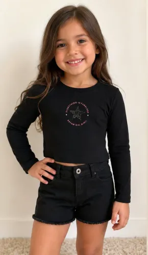 Blusa Cropped MALWEE KIDS, Preto - Tamanho 4