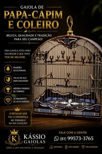 Gaiola de papa capim e coleiro SUPER LUXO modelo COLONIAL