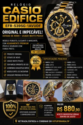 Relógio Casio Edifice EFR-539SG Original Prata e Dourado - Impecável