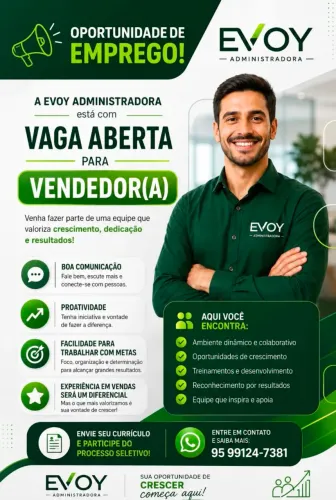 Vaga para consultor (a) de vendas. 