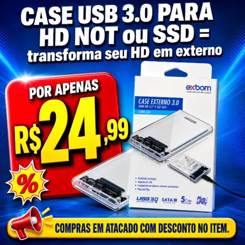 Case USB 3.0 Transparente para HD 2.5 e SSD SATA