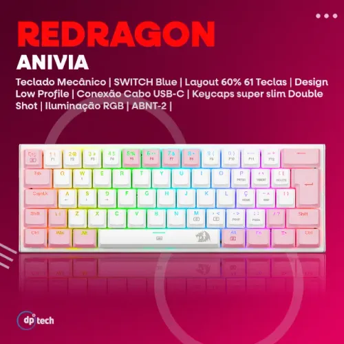 Teclado Mecânico Redragon Anivia RGB | Switch Blue | Low Profile | ABNT2 -Entrega Grátis-