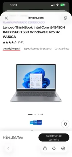 Lenovo Thinkbook - i5 13ª / 16GB DDR5 - leitor biométrico 