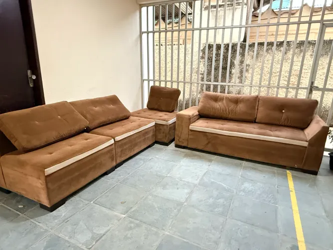 Sofá de Canto Retratil Molly em Linho com Ilha Fixa e Pillow