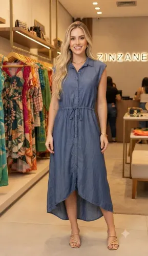 Vestido Zinzane Chemise Azul - Tam M