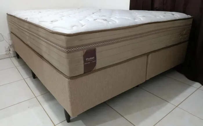 Cama box probeeel Queen size tecido linho na base