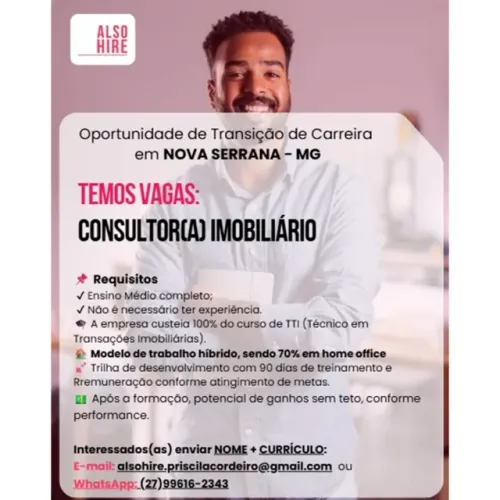 CONSULTOR(A) IMOBILIÁRIO - Não é necessário ter experiência