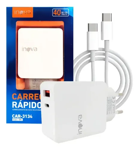 Carregador de Parede Inova Turbo com Cabo USB-C, Bivolt