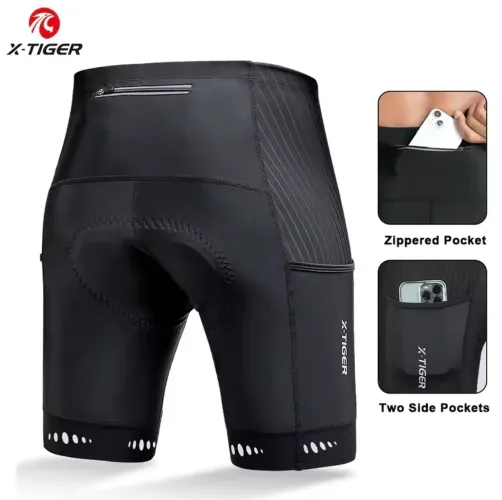 X-TIGER-Shorts de Ciclismo com Bolso Traseiro para Homens 5D Gel