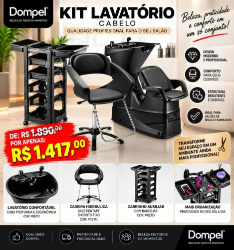 Lavatório de Salão Kit Com Cadeira e Carrinho