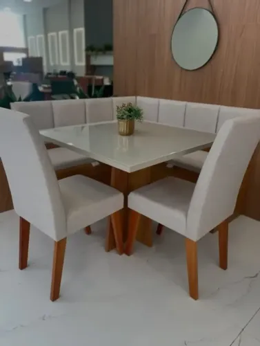 CANTO ALEMÃO BAÚ + MESA 90x90 + 2 CADEIRAS. PRONTA ENTREGA.