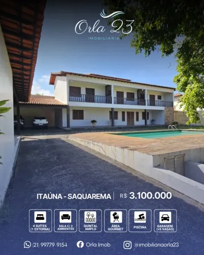SAQUAREMA, ORLA 23 IMOBILIÁRIA VENDE! ESPETACULAR MANSÃO.