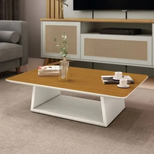 Lançamento + frete grátis!! Mesa de Centro Holambra Off White/Cedro 109cm
