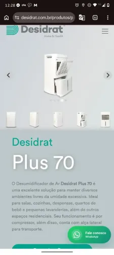 Desumidificador plus 70 desidrat remove até 10 litros por dia 