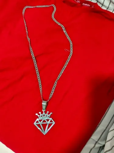 Corrente de prata 925 com pingente diamante grande