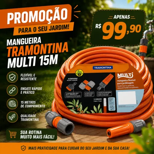 15MTramontina Mangueira Super Flex com Engates Rosqueados e Esguicho em PVC Laranja, 15M