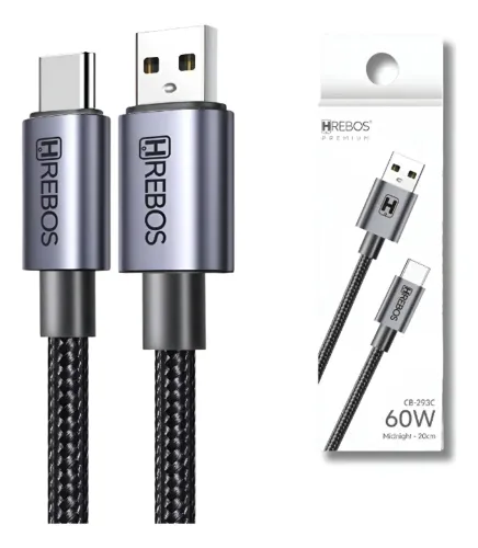 Cabo Usb Tipo C Curto Pequeno 20 Cm Turbo 60w Carga E Dados Cor Preto