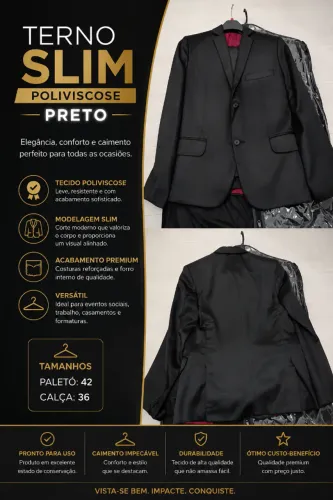 Terno Slim Poliviscose - Preto 42