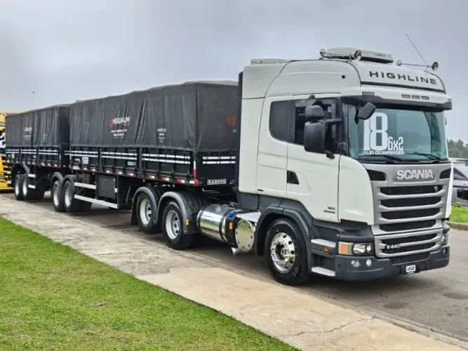 Scania R440 6x2 Highline Ano 18 Teto Alto Aut + Bitrem Graneleiro Randon 2020 7.5 x 1.80mt