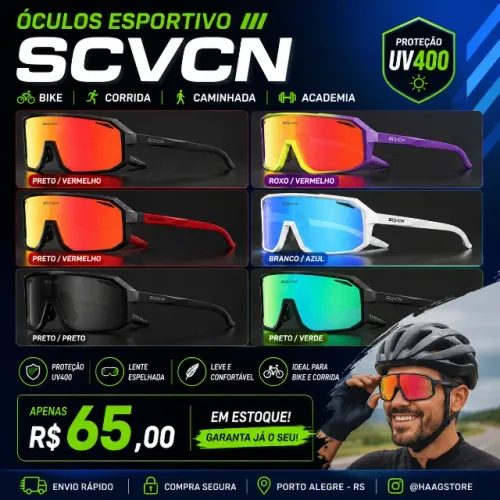 Óculos Esportivo SCVCN UV400 Bike Corrida MTB Ciclismo Lente Espelhada Premium