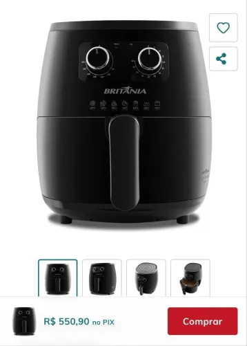 Fritadeira Air Fryer Britânia 6L 1500W - 110V 
