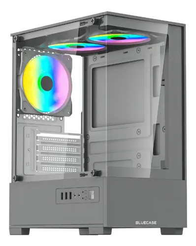 Gabinete Gamer Bg-055 Hit Pro 3x Fan Rainbow Vidro Cinza Novo + Montagem Gratis