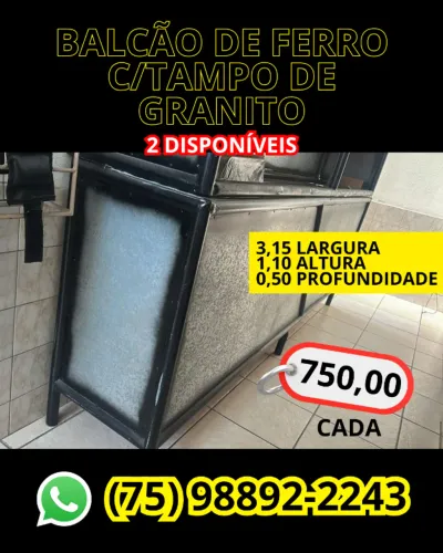 BALCÃO DE FERRO C/TAMPO DE GRANITO - P/LOJAS