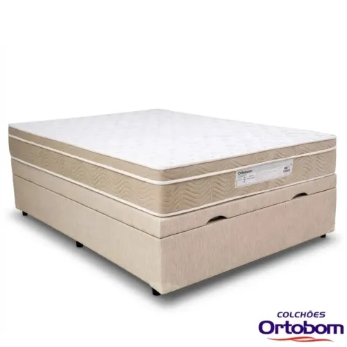 Colchão Casal Molas Ensacadas Ortobom + Box Baú Casal Linho Palha rf54 OFERTA 