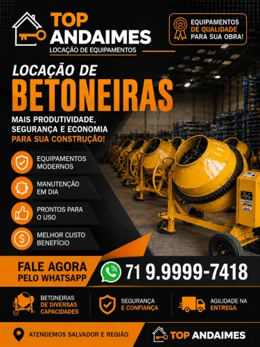 Aluguel de andaimes, betoneiras e escoras metálicas para laje