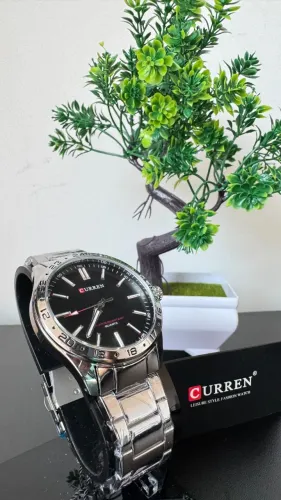 Relógio Masculino Curren Prata Fundo Preto Aço Inox - Novo
