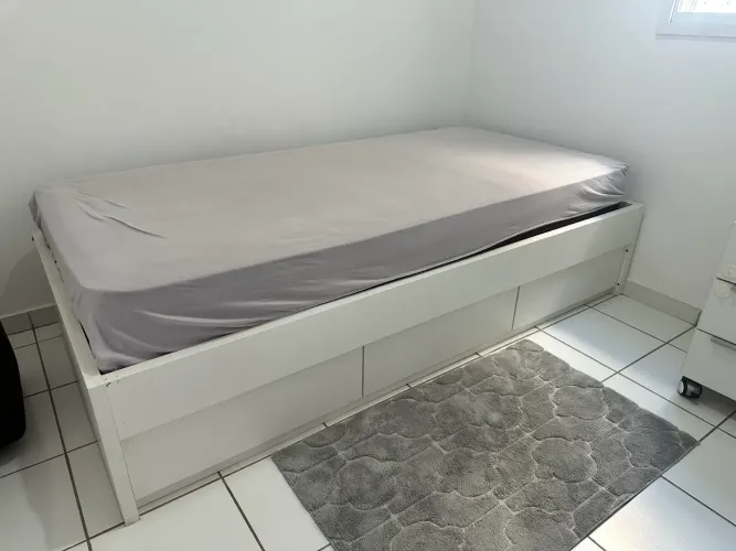 Cama solteiro com 3 gavetas madeira maciça branca